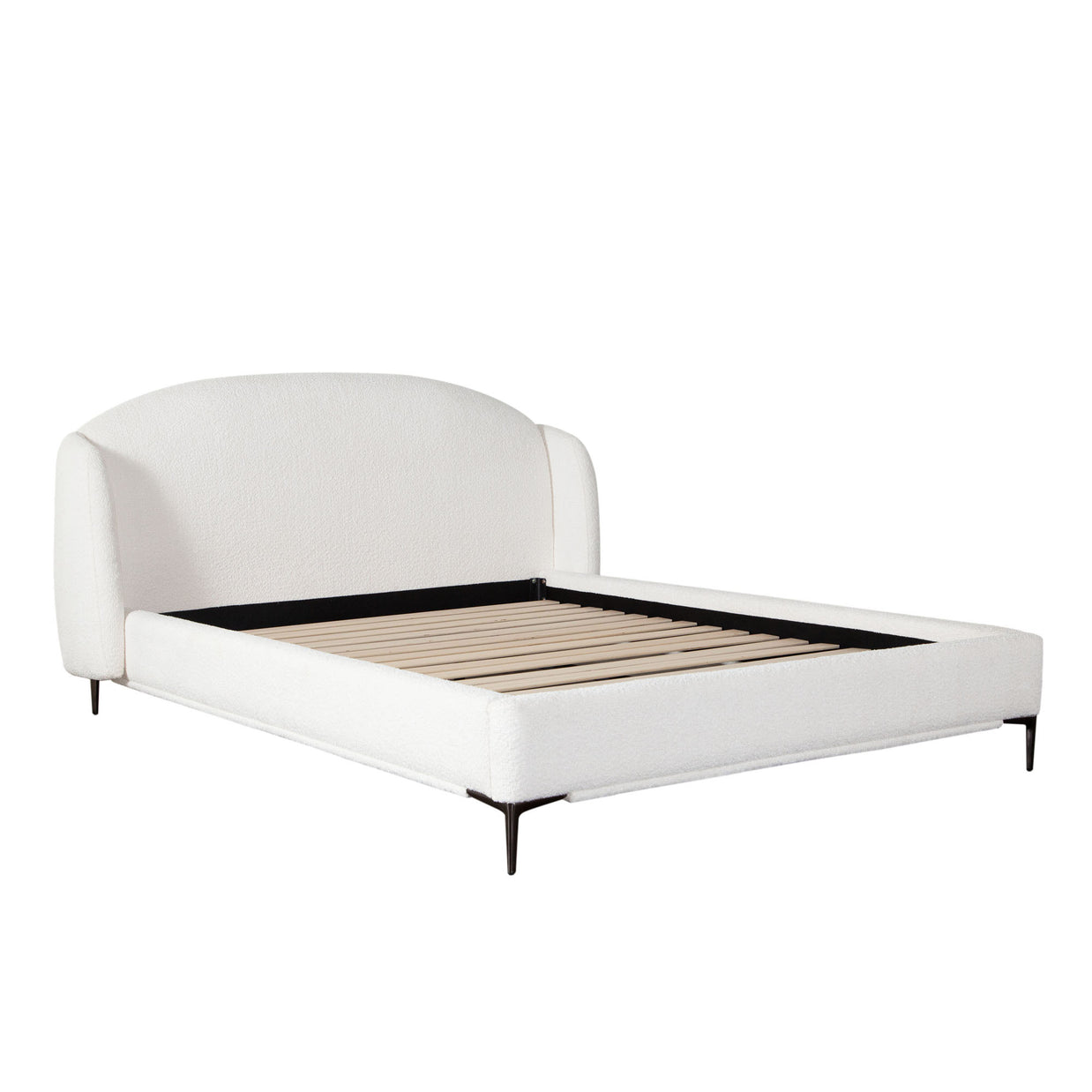 White Bouclé Fabric Bedframe