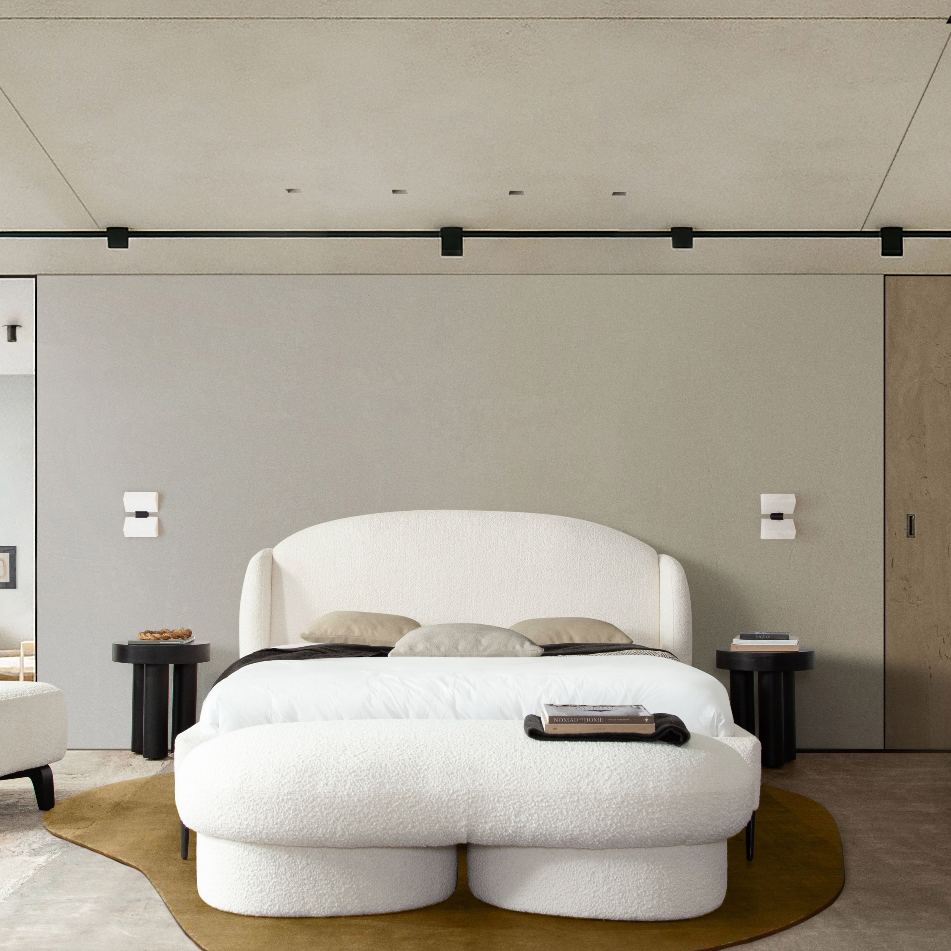 White Bouclé Fabric Bedframe