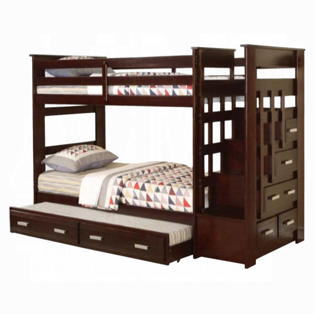 Espresso Twin Bunk Bed w/Trundle & Storage