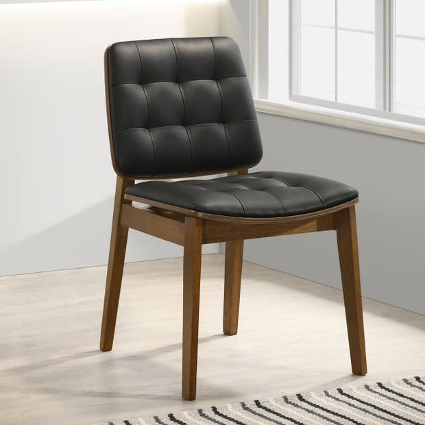 Modern Black Leatherette & Walnut Dining Chair Set
