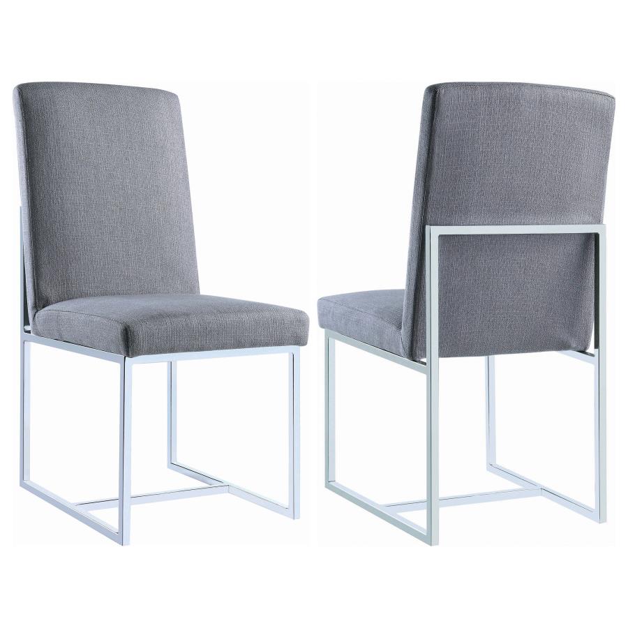 Contemporary Gray Fabric & Chrome Dining Chair Set
