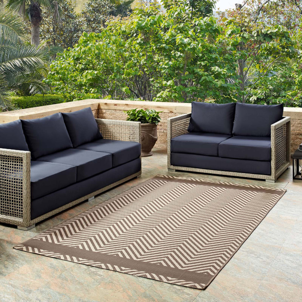 Neutral Geometric Chevron Rug