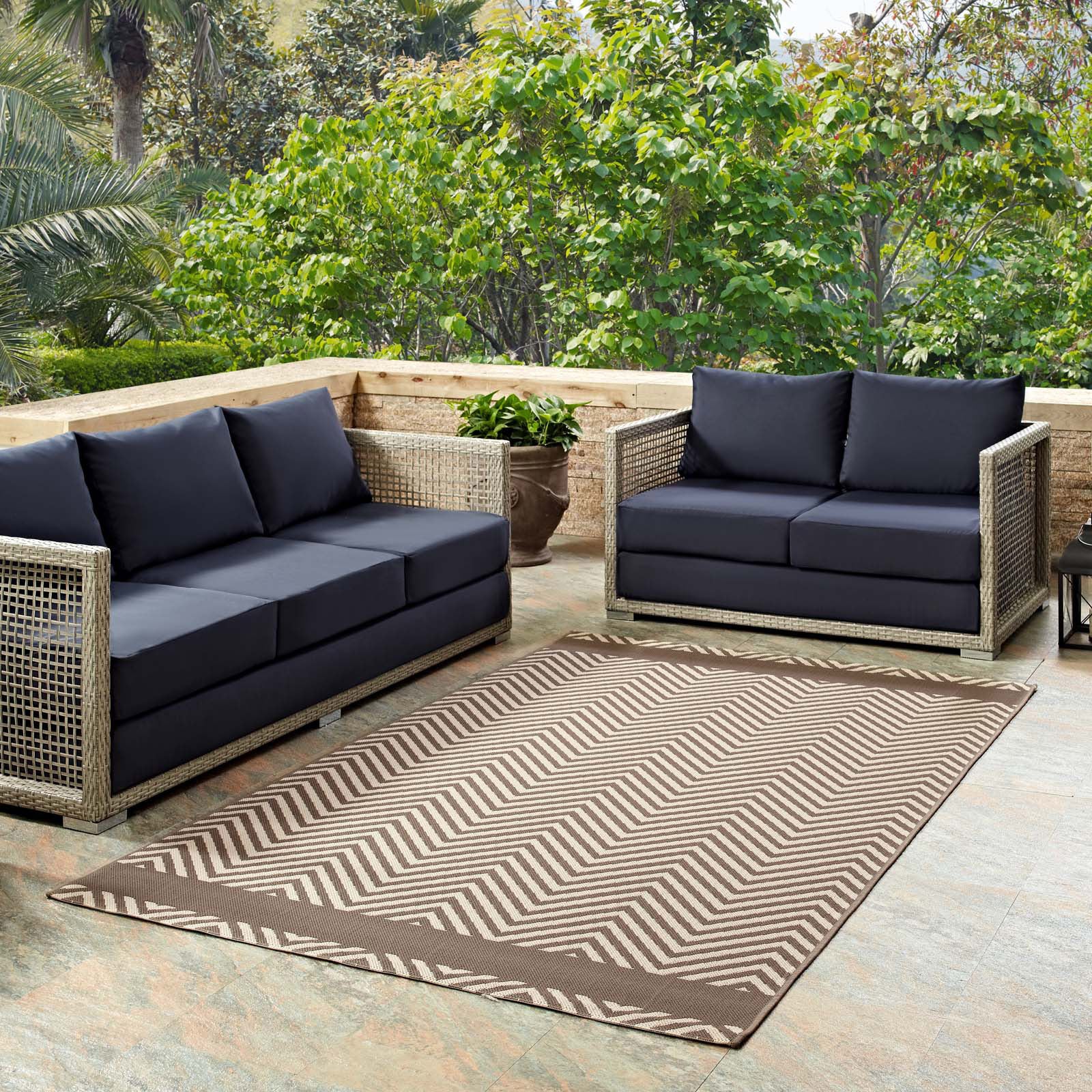 Neutral Geometric Chevron Rug