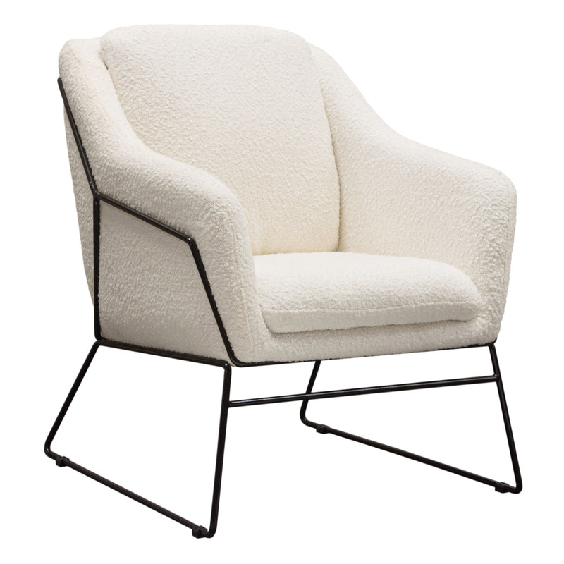 White Boucle Fabric Accent Chair