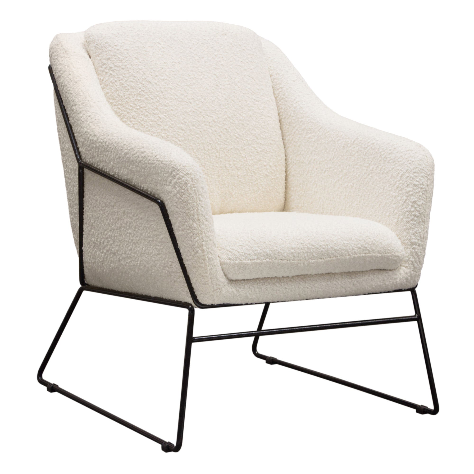 White Boucle Fabric Accent Chair