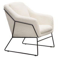 White Boucle Fabric Accent Chair