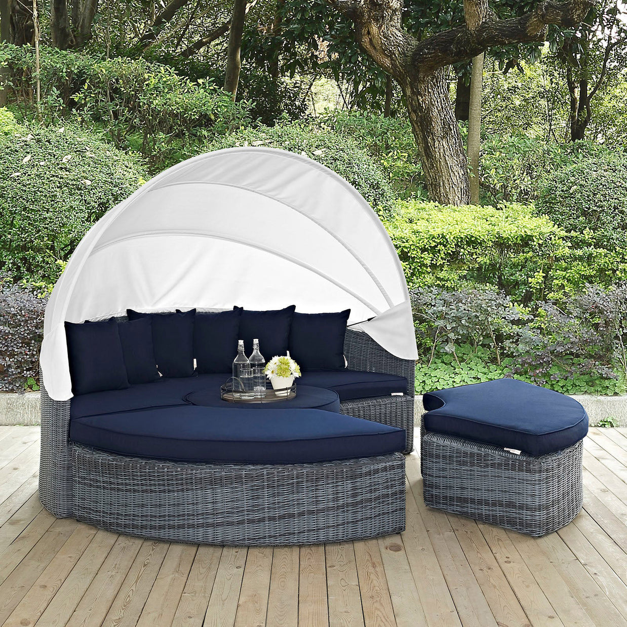 Sunbrella Outdoor Faux Rattan Canopy Daybed Set