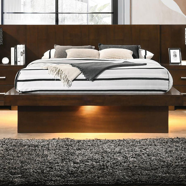 Cappuccino Finish Platform Bed w/ Built-in Lighting