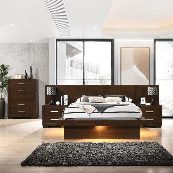 Cappuccino Finish Platform Bed w/ Built-in Lighting