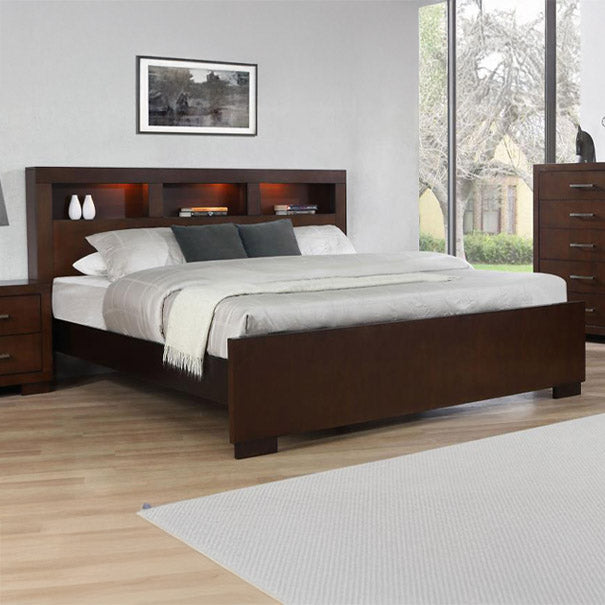 Cappuccino Finish Bed Frame w/ Bookcase Headboard