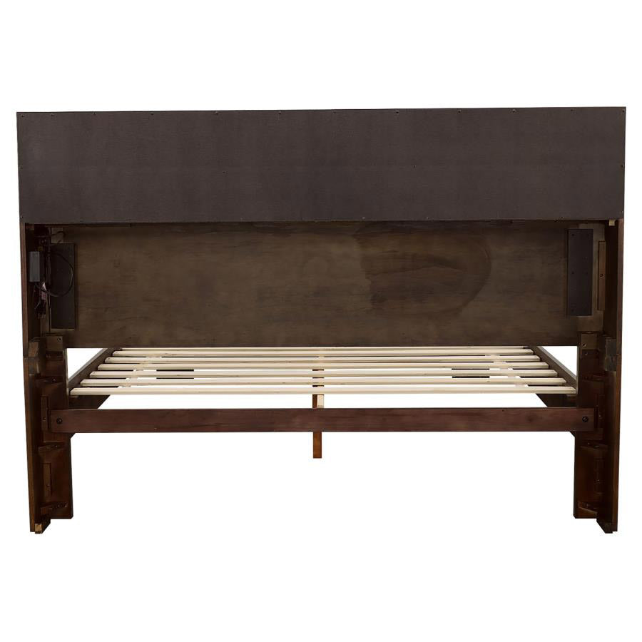 Cappuccino Finish Bed Frame w/ Bookcase Headboard