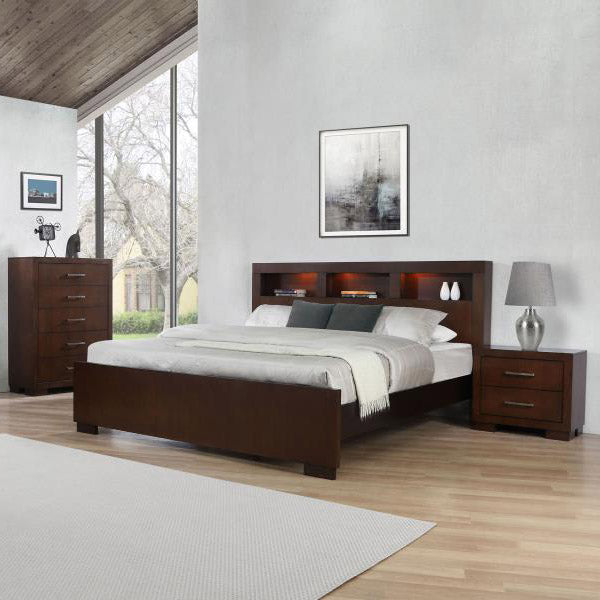 Cappuccino Finish Bed Frame w/ Bookcase Headboard