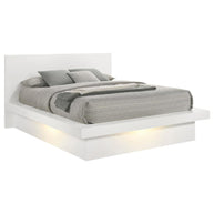White Finish Platform Bed w/ Built-in Lighting