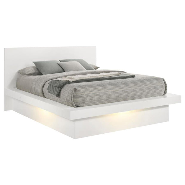White Finish Platform Bed w/ Built-in Lighting