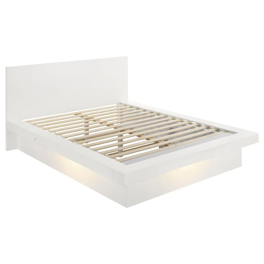 White Finish Platform Bed w/ Built-in Lighting