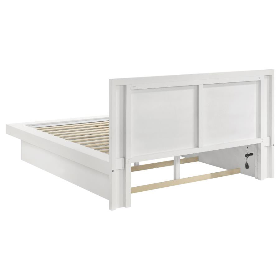 White Finish Platform Bed w/ Built-in Lighting