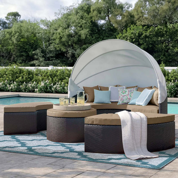 Outdoor Faux Rattan Canopy Daybed Set