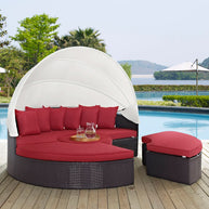 Outdoor Faux Rattan Canopy Daybed Set