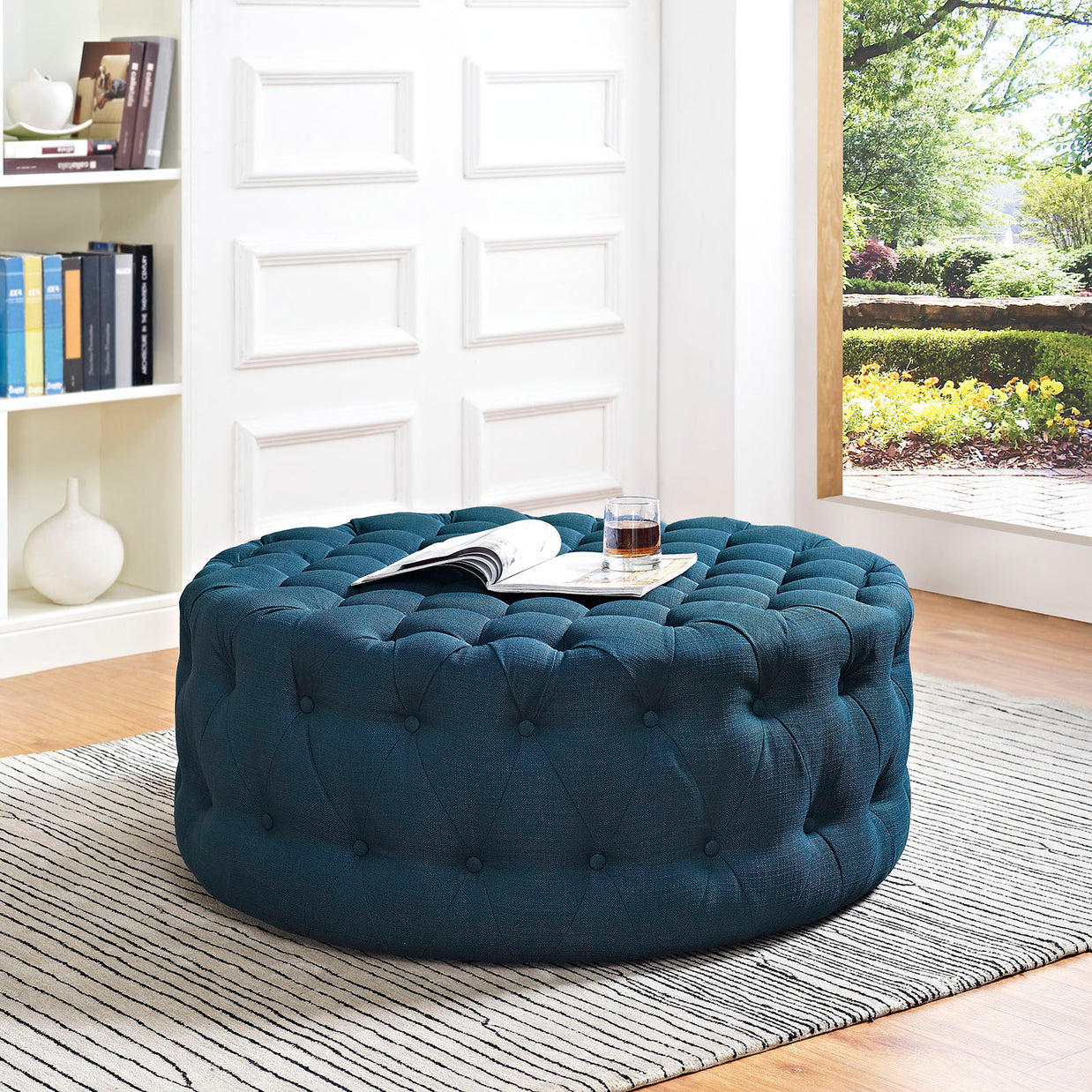 Round Upholstered Tufted Ottoman
