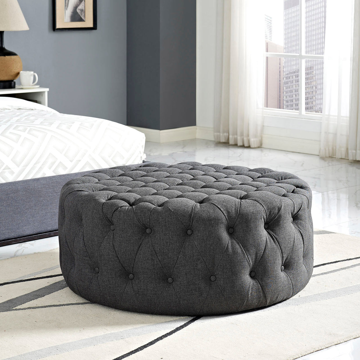 Round Upholstered Tufted Ottoman
