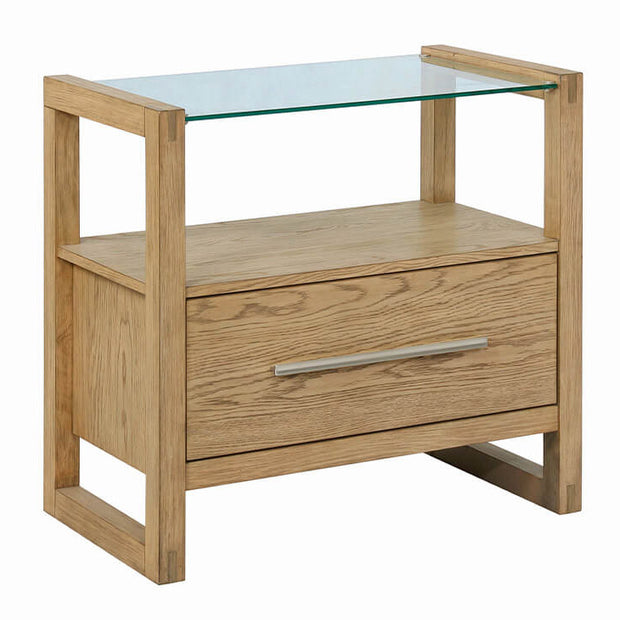 Gray Oak & Glass Nightstand