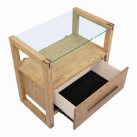 Gray Oak & Glass Nightstand