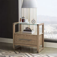 Gray Oak & Glass Nightstand