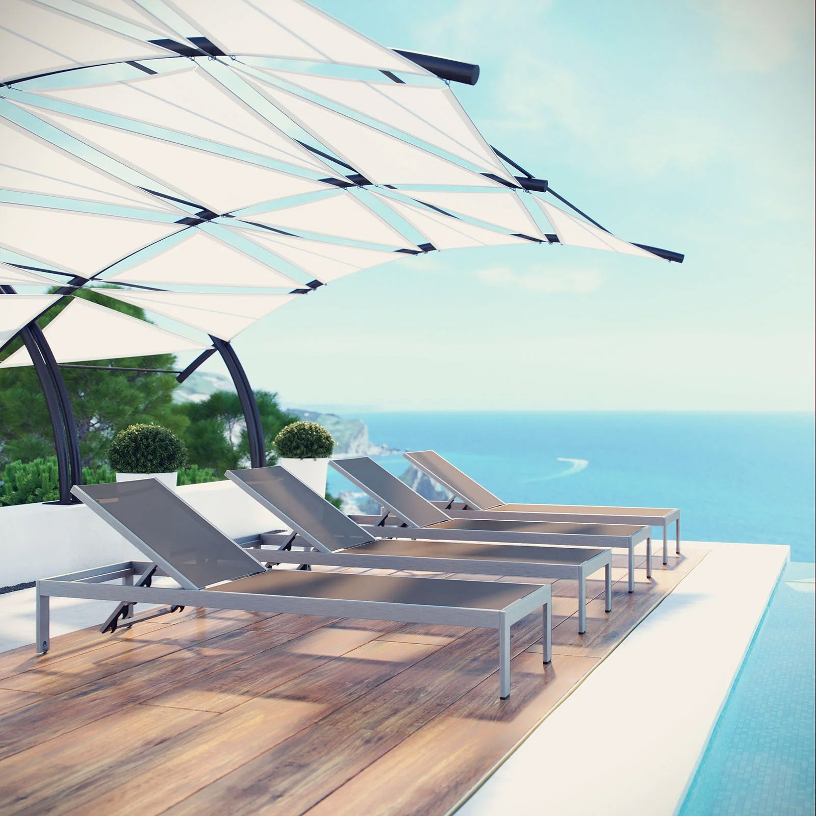 Outdoor Aluminum 4 PC Mesh Chaise Set