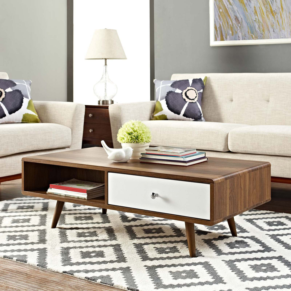 Walnut & White Mid-Century Coffee Table