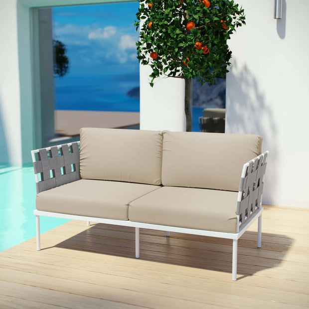 Outdoor Aluminum & Fabric Weave Loveseat