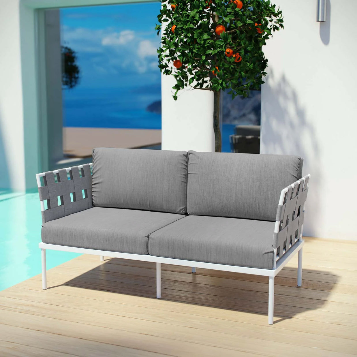 Outdoor Aluminum & Fabric Weave Loveseat