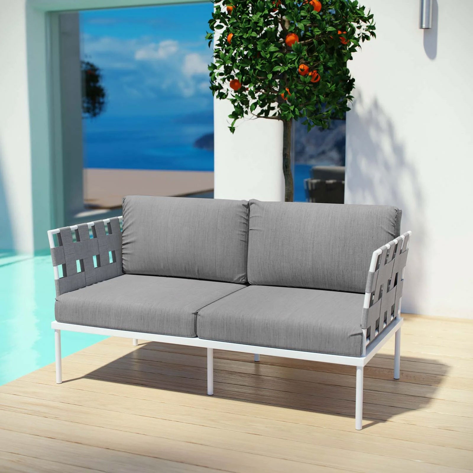 Outdoor Aluminum & Fabric Weave Loveseat