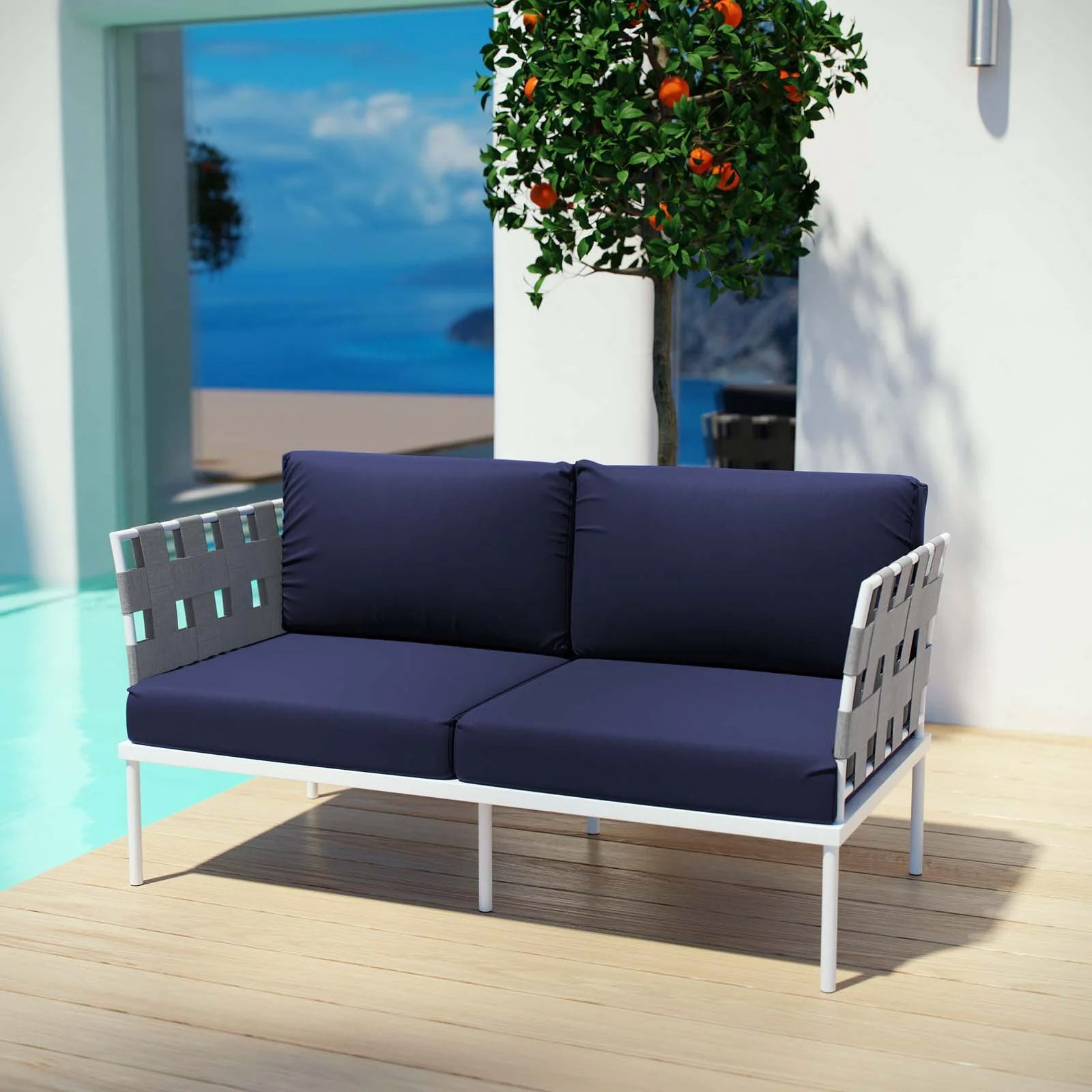 Outdoor Aluminum & Fabric Weave Loveseat