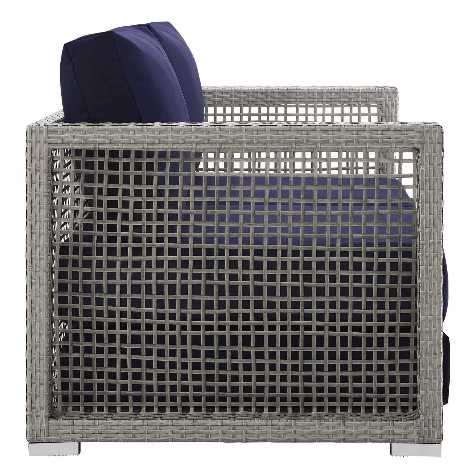 Gray & Navy Outdoor Wicker Rattan Loveseat