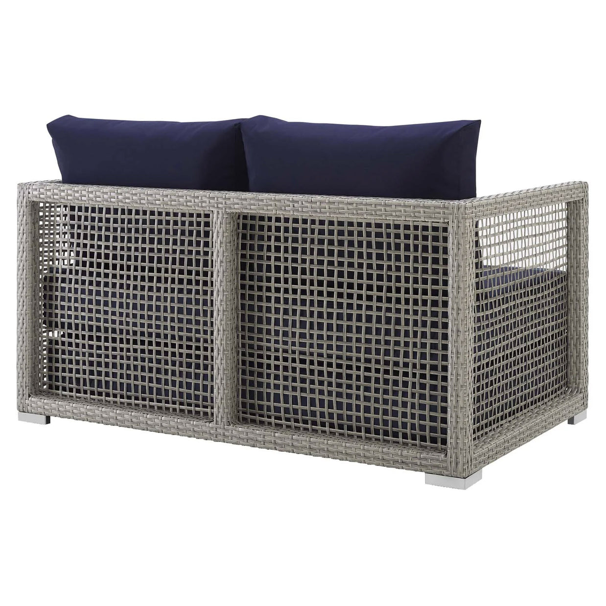 Gray & Navy Outdoor Wicker Rattan Loveseat