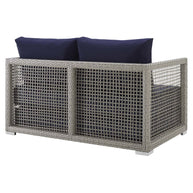 Gray & Navy Outdoor Wicker Rattan Loveseat