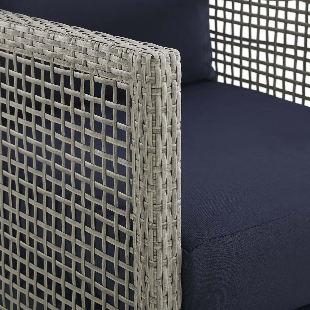 Gray & Navy Outdoor Wicker Rattan Loveseat