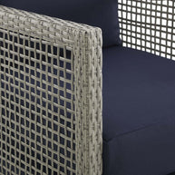 Gray & Navy Outdoor Wicker Rattan Loveseat