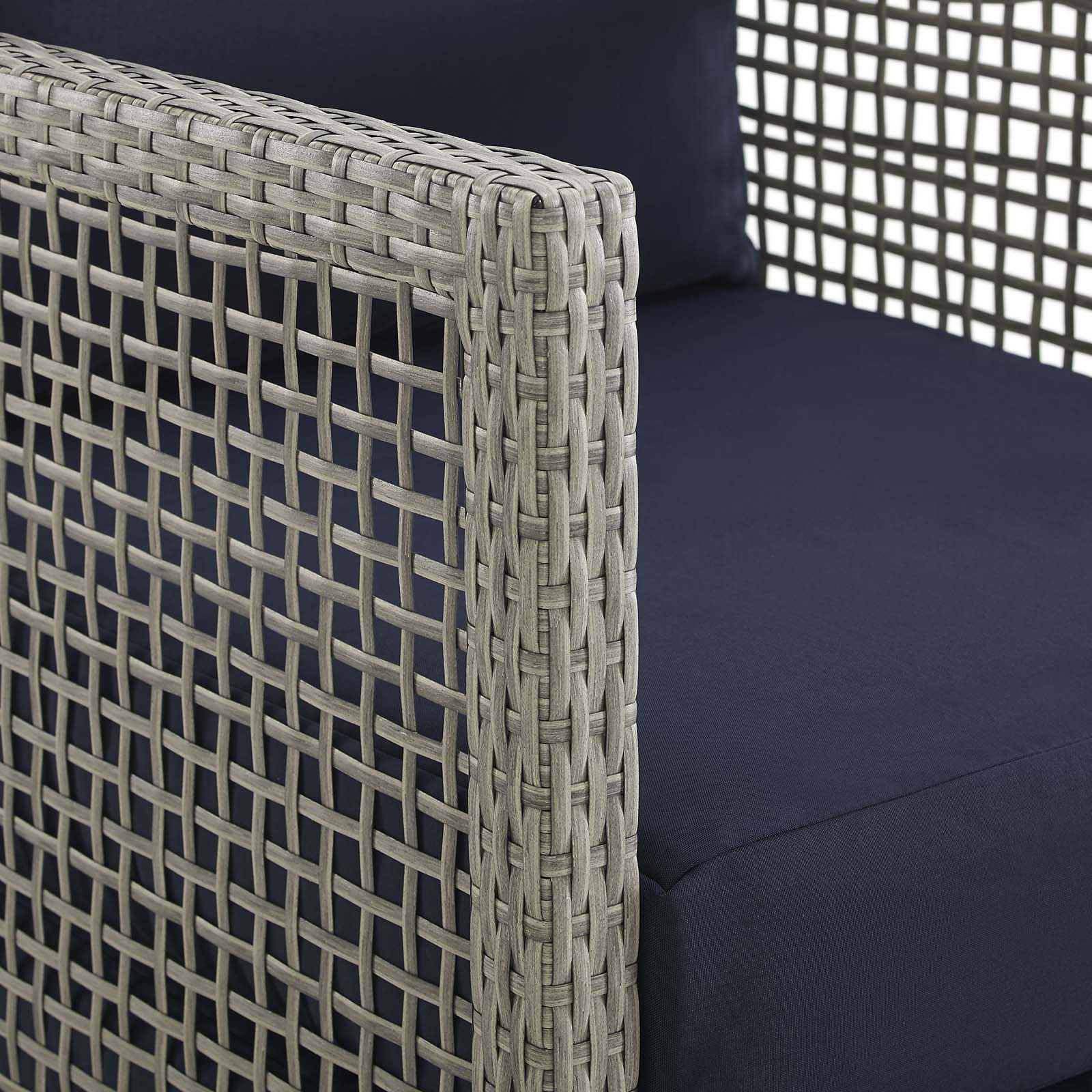 Gray & Navy Outdoor Wicker Rattan Loveseat