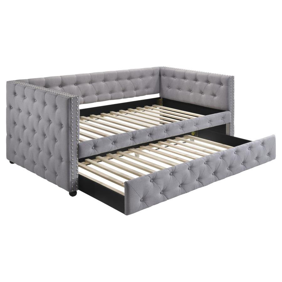 Gray Modern Tufted Daybed w/ Trundle