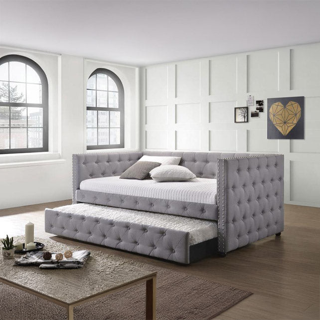 Gray Modern Tufted Daybed w/ Trundle