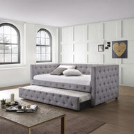 Gray Modern Tufted Daybed w/ Trundle
