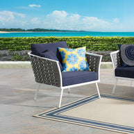 White & Navy Outdoor Aluminum Armchair