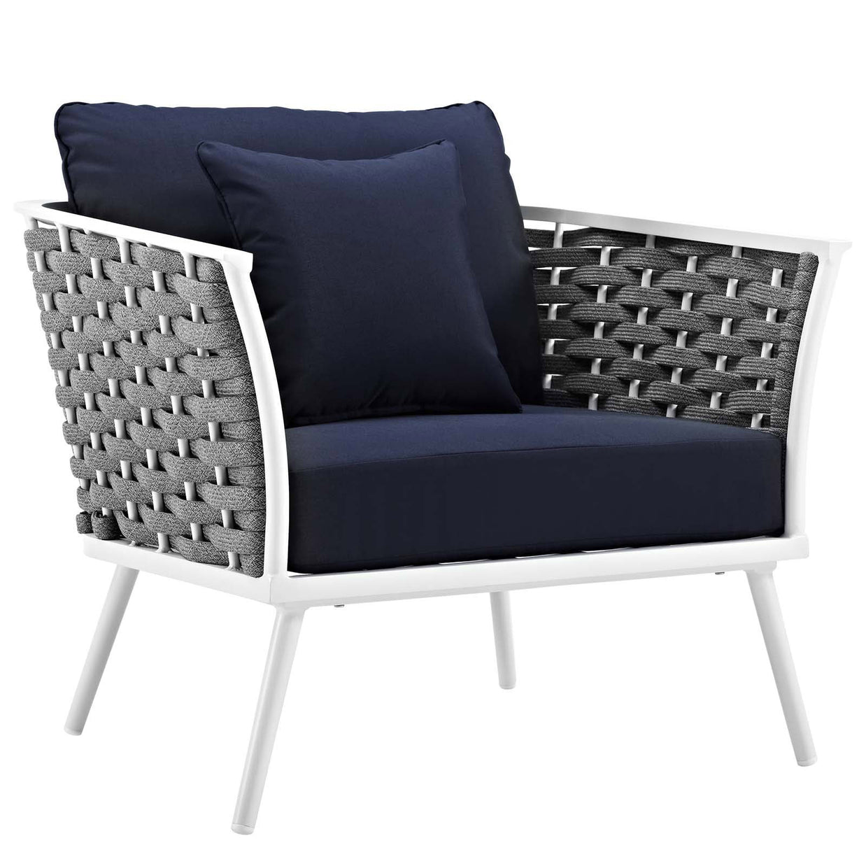 White & Navy Outdoor Aluminum Armchair