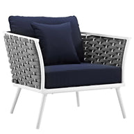 White & Navy Outdoor Aluminum Armchair