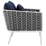 White & Navy Outdoor Aluminum Armchair