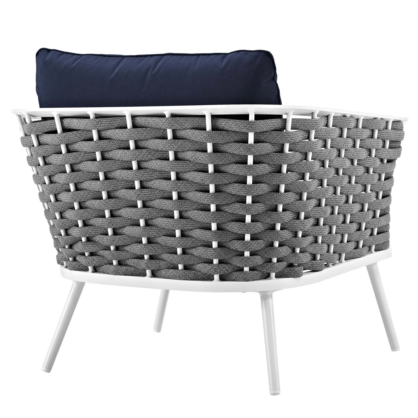 White & Navy Outdoor Aluminum Armchair