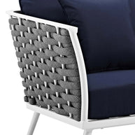 White & Navy Outdoor Aluminum Armchair