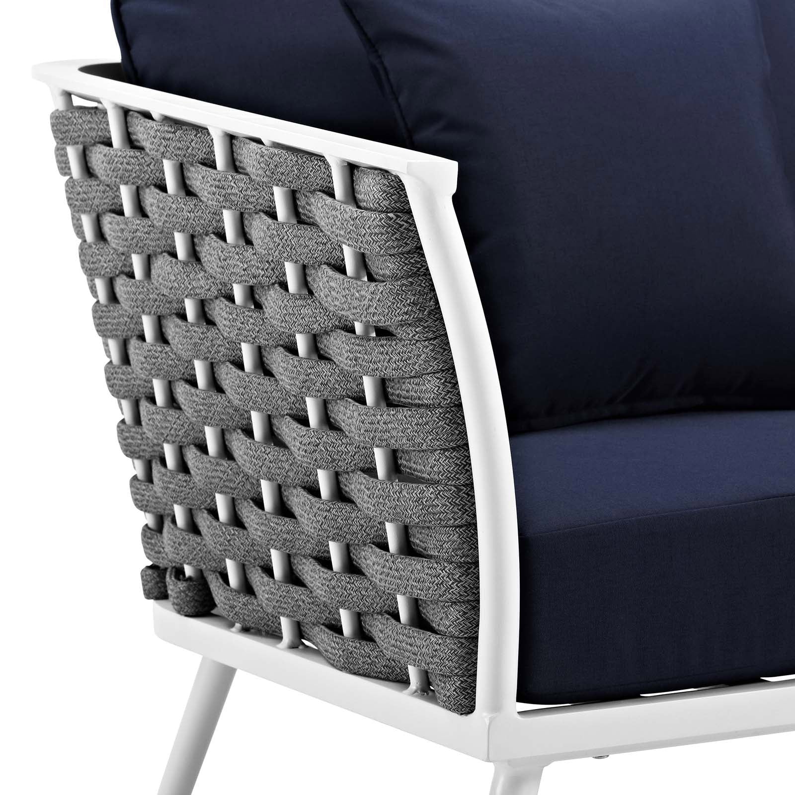 White & Navy Outdoor Aluminum Armchair