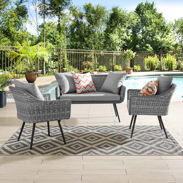 Gray Outdoor Wicker Rattan 3 PC Set
